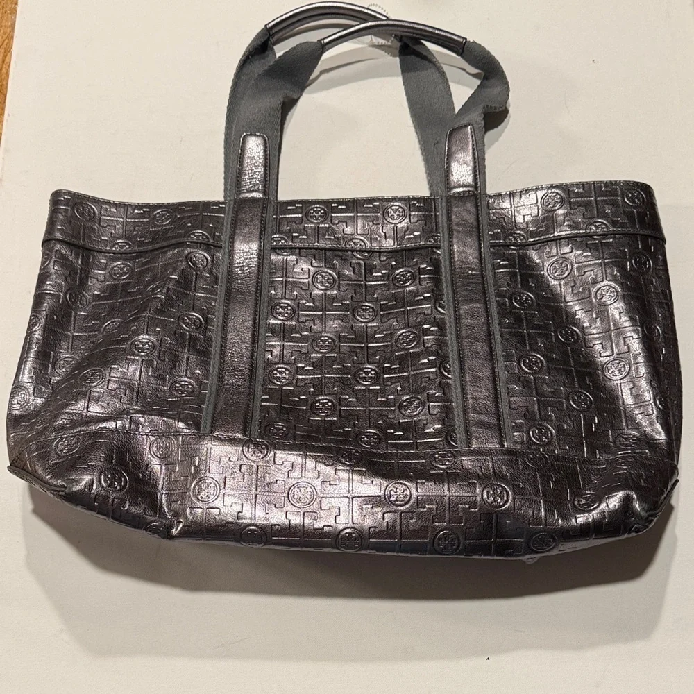 Tory Burch Shiny Black Embossed Tote